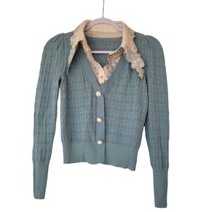 Maxrieny Blue Cardigan Small Romantic Classic Retro Twee New Girl